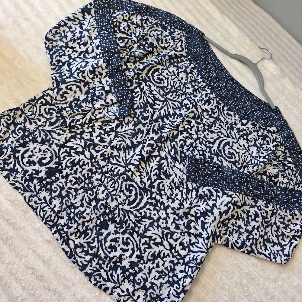 Soft Surroundings Boat Neck Peasant Blouse Womens S Blue White Rayon Abstract